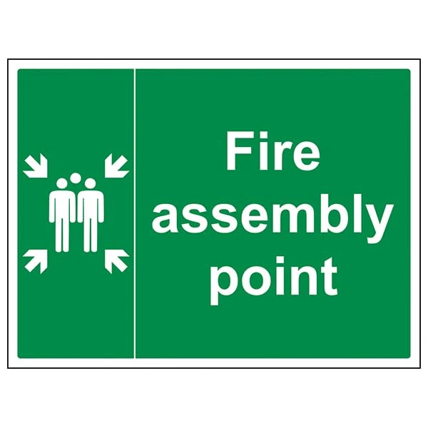V Safety Fire Assembly Point - Fire Assembly Point With Family - 600 X 400MM Safety Sign With Snap Frame