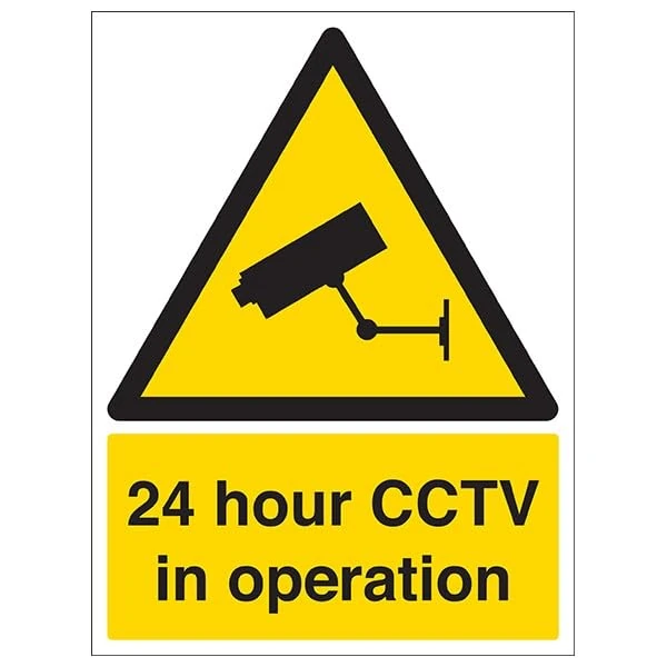 V Safety Warning Security - 24 Hour Cctv In Operation - 300 X 400MM Safety Sign With Snap Frame