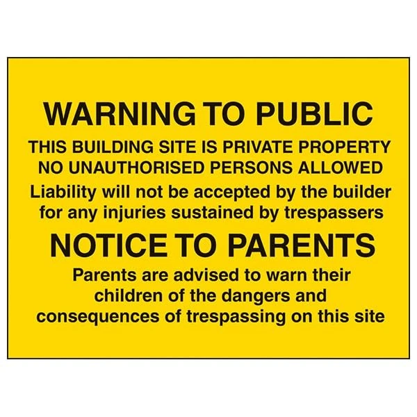 V Safety Warning Building- This Building Site Is Private Property? - 400 X 300MM Safety Sign With Snap Frame