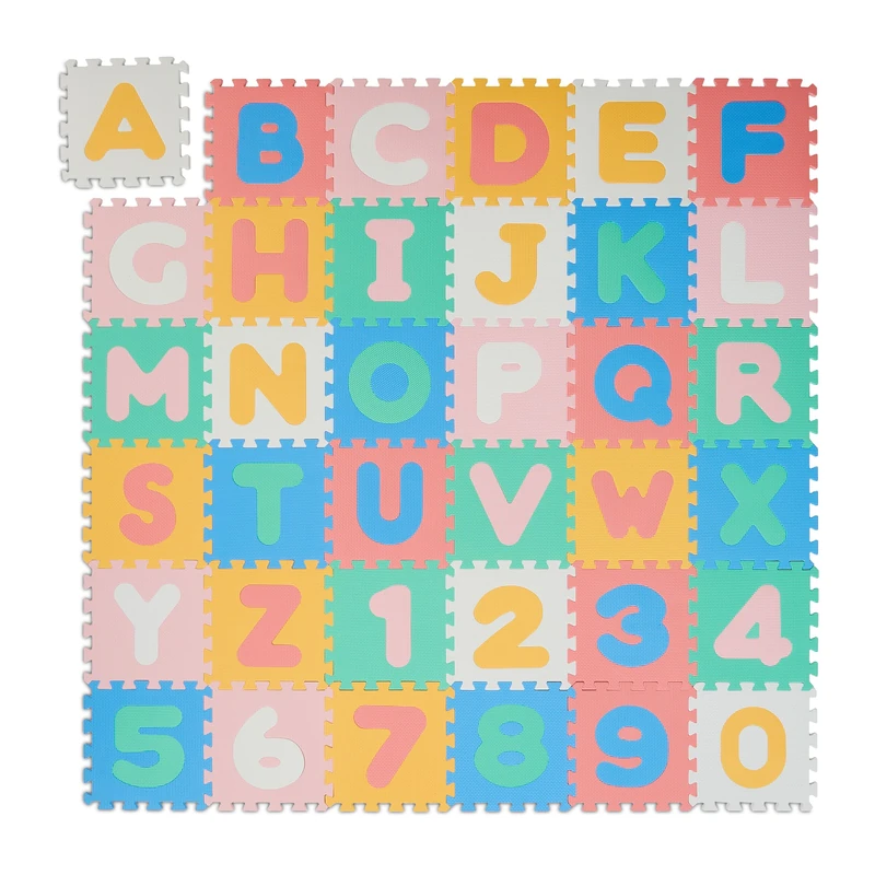 Relaxdays Puzzle Mat ABC and Numbers, 36 Pieces, Playmat for Children, HWD: 1 x 171 x 171 cm, BPA-Free, Foam, Colourful