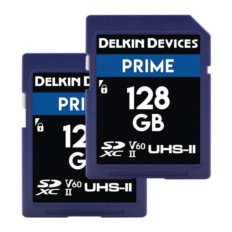Delkin PRIME 128GB 2PK SD Card for Digital Camera | SDXC UHS-II (U3/V60) – High Endurance SD Card | 8K, 4K, Full HD, RAW Burst | DSLR SD Memory Card 128GB
