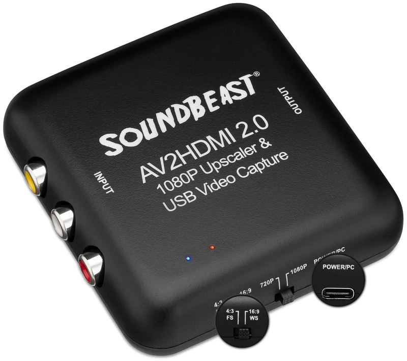 SoundBeast AV to HDMI Converter & Recorder 2.0 - AV RCA Composite to 1080P HDMI TV Upscaler - for VCR, VHS, DVD, Camcorder, Hi8, Gaming - 4:3 Aspect Ratio - USB Video Capture