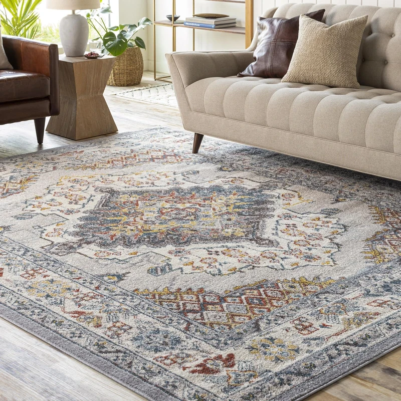 Livabliss Casablanca Vintage Area Carpet for Living Room 140x200 cm, Dining & Kitchen – Traditional Multicolour Boho Style, Easy Care Pile, Large, Taupe Blue Grey