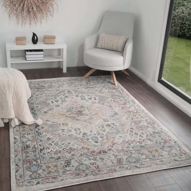 Livabliss Casablanca Vintage Rug - Area Rugs Living Room 140x200 cm, Dining Floor, Kitchen, Traditional Multicoloured Boho Style, Easy Care Pile, Bohemian Large Rug, Taupe, Grey, Rust