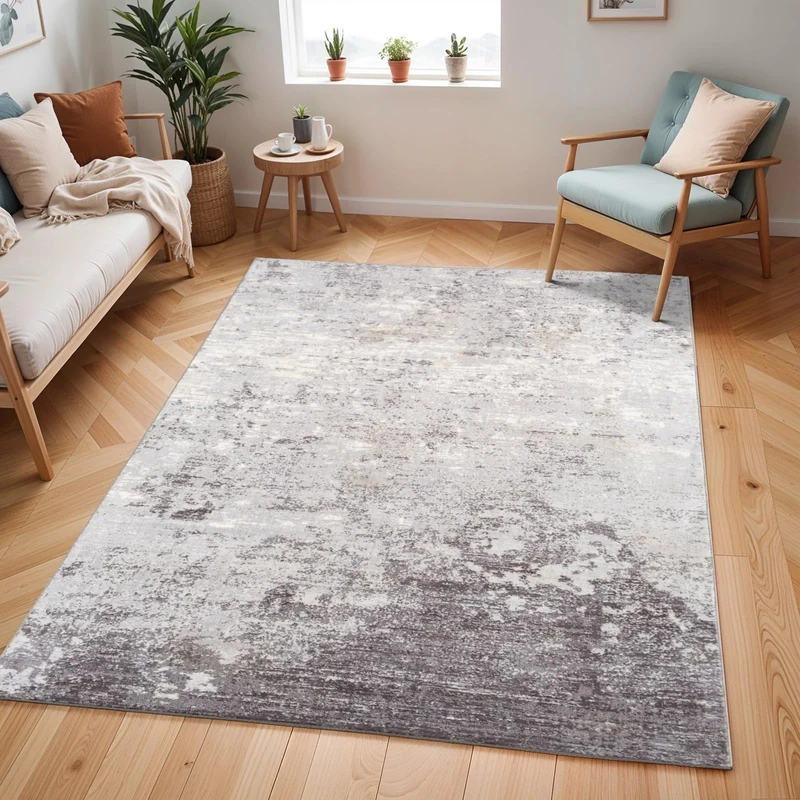 Livabliss Bangkok Abstract Area Rug, Modern Marble Design, Grey White Charcoal, 140x200 cm, Soft Medium Pile