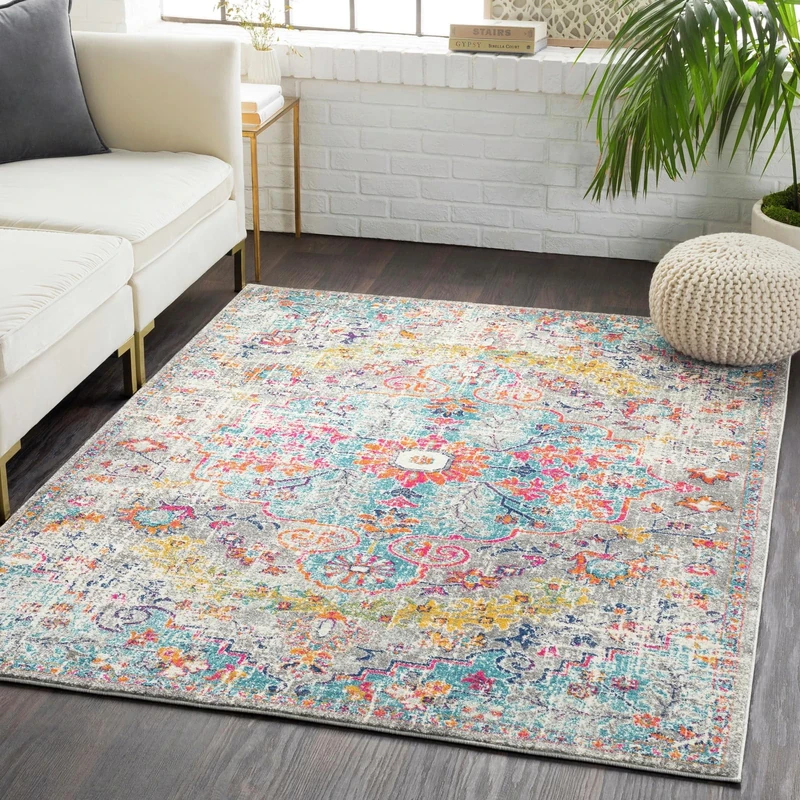Livabliss Asmara Vintage Rug - Area Rugs Living Room 140x200 cm, Dining Floor, Kitchen, Traditional Multicoloured Boho Style, Easy Care Pile, Bohemian Large Rug, Beige, Mustard, Blue