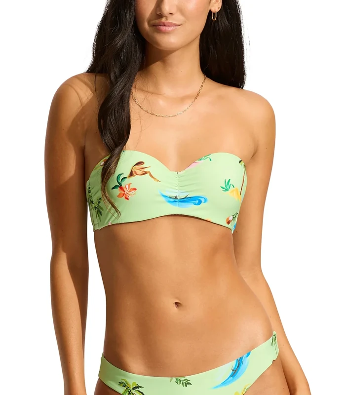 Seafolly Women's Bustier Bandeau Bikini Top Swimsuit, Isla Palm Sage, 4