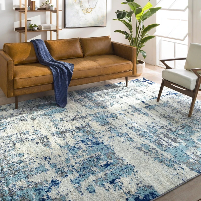 Livabliss Moroni Abstract Rug - Area Rugs Living Room 140x200 cm, Dining Room, Lounge, Kitchen, Bedroom - Modern Marble Large Rug, Soft Luxurious Easy Care Medium Pile, Blue, Grey and Ivory