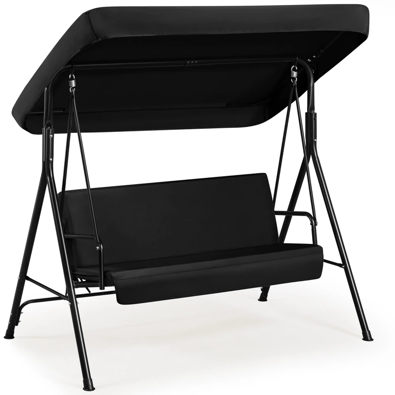 Yaheetech 3 Seater Outdoor Patio Swing Chair, Canopy with Removable Cushion, Convertible Canopy Hanging Swing Glider Lounge Chair, Black