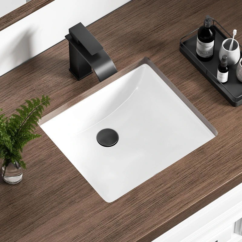 KARAMAG 14 Inch Small Undermount Bathroom Sink Rectangle Undermount Sink White Ceramic Under Counter Bathroom Sinks with Overflow (14.4"x12.7")