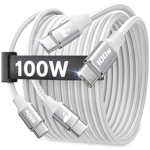 USB C to USB C Cable 100W [6.6ft/2 Pack] USBC to USBC Fast Charging Cable Braided USB C to C Charger Cord for iPhone 15 Pro Max Plus, MacBook Pro/Air, iPad Pro,Samsung Galaxy S24 Ultra S23,Pixel