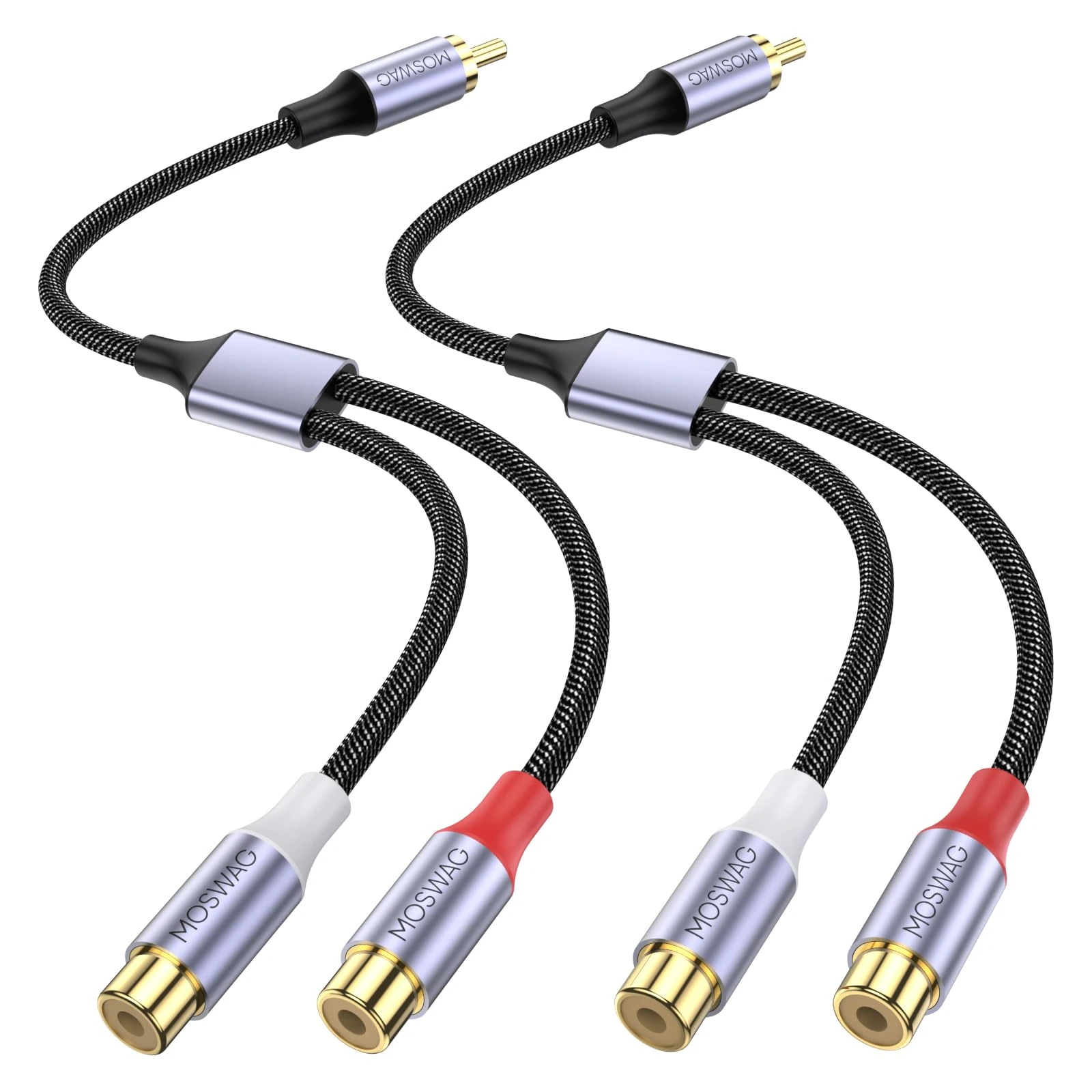 MOSWAG RCA Y Splitter, RCA 1 Male to 2 Female Audio Y Speaker Adapter Splitter Cable (2 Pack) Compatible with Subwoofers, Speakers, Home Theatres