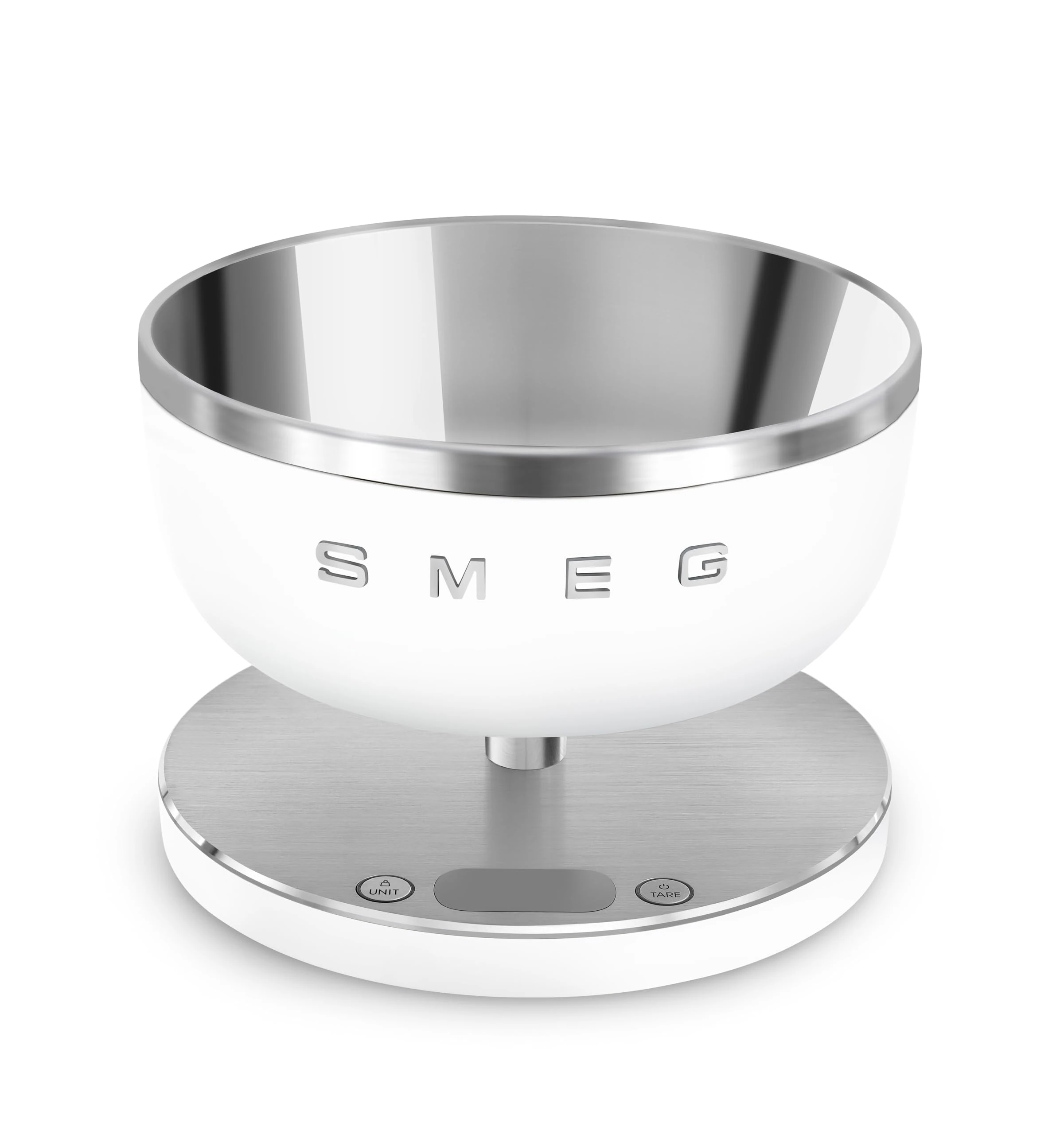 Smeg KSC01WHMWW Collection Digital Kitchen Scale with removeable bowl, four units of measurement and rechargeable battery, Matte White
