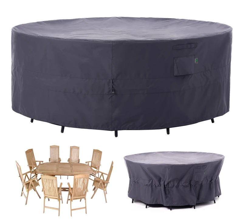 F&J Outdoors Patio Furniture Covers, Heavy Duty Tear Resistant Waterproof UV Resistant Windproof Extra Large Furniture Cover, Grey, 130"Diax35"H