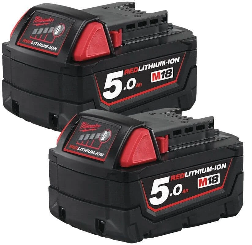 Milwaukee M18B5 18V 5.0Ah RedLithium-Ion Batteries (Twin Pack)
