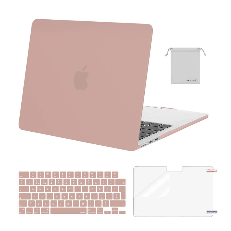 MOSISO Compatible with MacBook Air 13 inch Case M4 M3 M2 2026 2025 2024-2022 A3240 A3113 A2681 Chip, Hard Shell&Keyboard Skin&ScreenFilm&Pouch for MacBook Air 13.6 inch Case M2 M3 M4, Salmon Pink