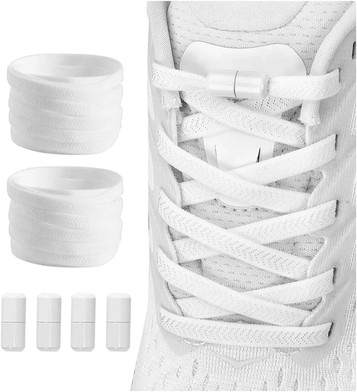 Shecret No Tie Elastic Shoelaces, 2 Pair Tie Free Elastic Laces with Metal Buckles, Adjustable Lace Replacement for Sneakers Kids/Adults