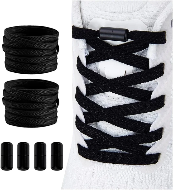 Shecret No Tie Elastic Shoelaces, 2 Pair Tie Free Elastic Laces with Metal Buckles, Adjustable Lace Replacement for Sneakers Kids/Adults
