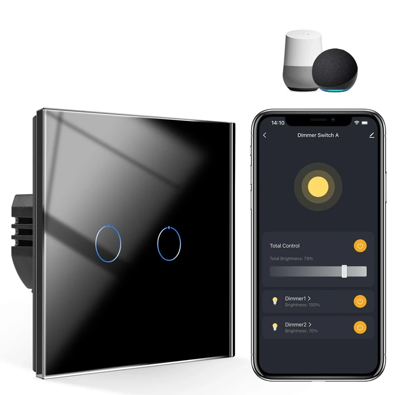 CNBINGO Smart Dimmer Switch for Dimmable LED Light, Voice Control by Alexa, Remote Control by Smart Life App, WiFi Touch Light Switch with Glass Wall Plate, Backlight, Neutral Wire Required