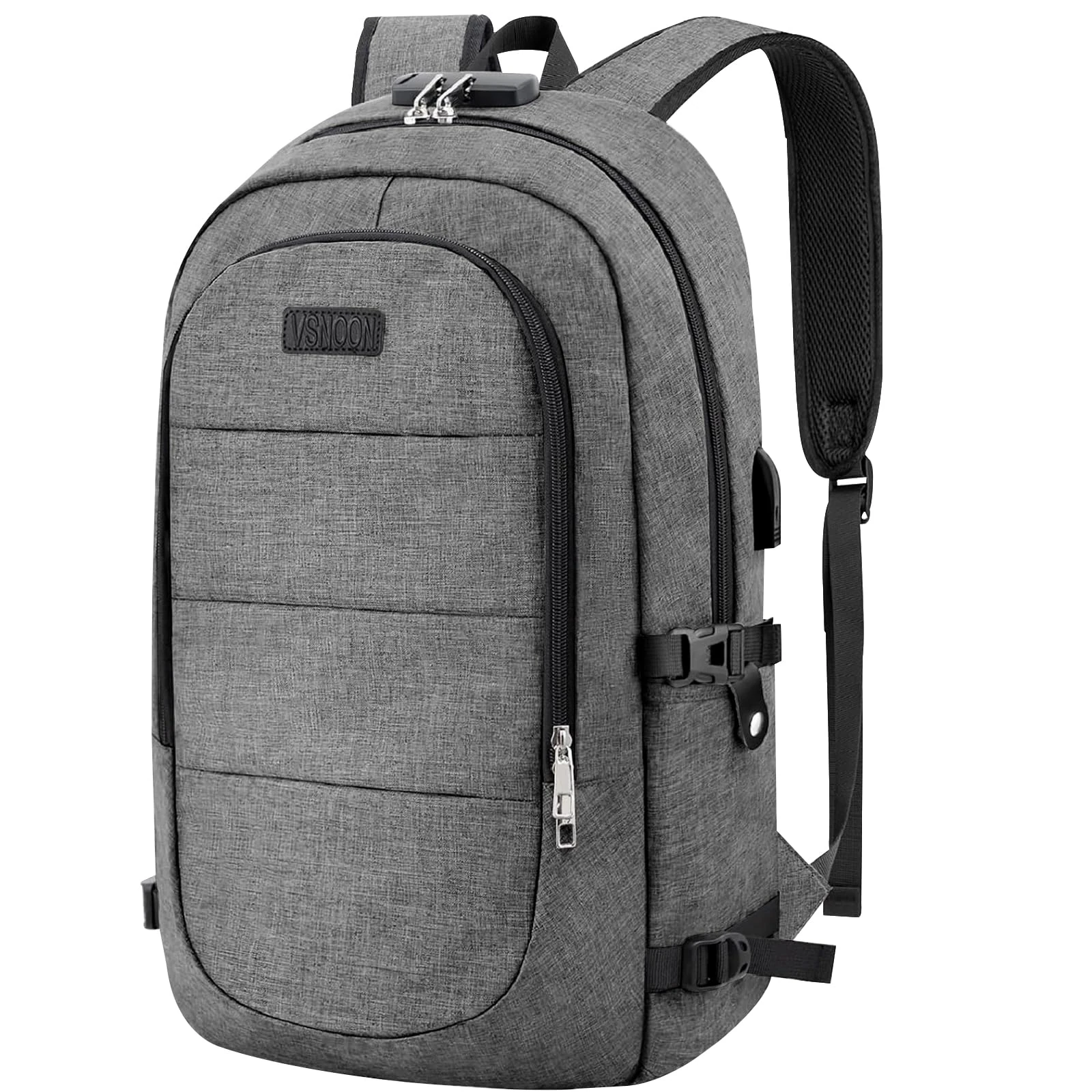 VSNOON Anti-Theft Laptop Backpack, 18.4 inch Business Laptop Rucksack with USB Charging Port & Lock, Water Resistant Travel Computer Bag for Women & Men, Grey
