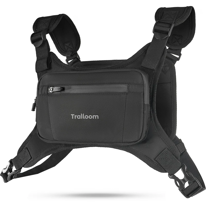Trailoom Running Chest Pack, Reflective Vest, Water Repellent, Phone Holder, Men & Women, Workout Bag for Runners, Cycling, Biking, EDC Pouch, Jogging Carrier, Hidden Pocket, Lightweight (Black) - Image 1