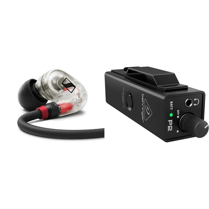 Sennheiser IE 100 PRO Dynamic In-Ear Monitoring Headphones, Clear & Behringer POWERPLAY P2 Ultra-Compact Personal In-Ear Monitor Amplifier