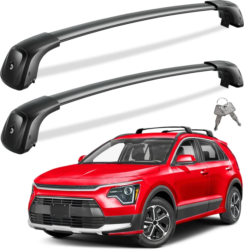 Wonderdriver Roof Rack Cross Bars 260lbs Compatible with Kia NIRO 2023 2024 2025 with Flush Side Rails, Heavy Duty Aluminum Anti Theft Lockable Black Roof Rails Crossbars Rooftop Cargo Carrier Luggage