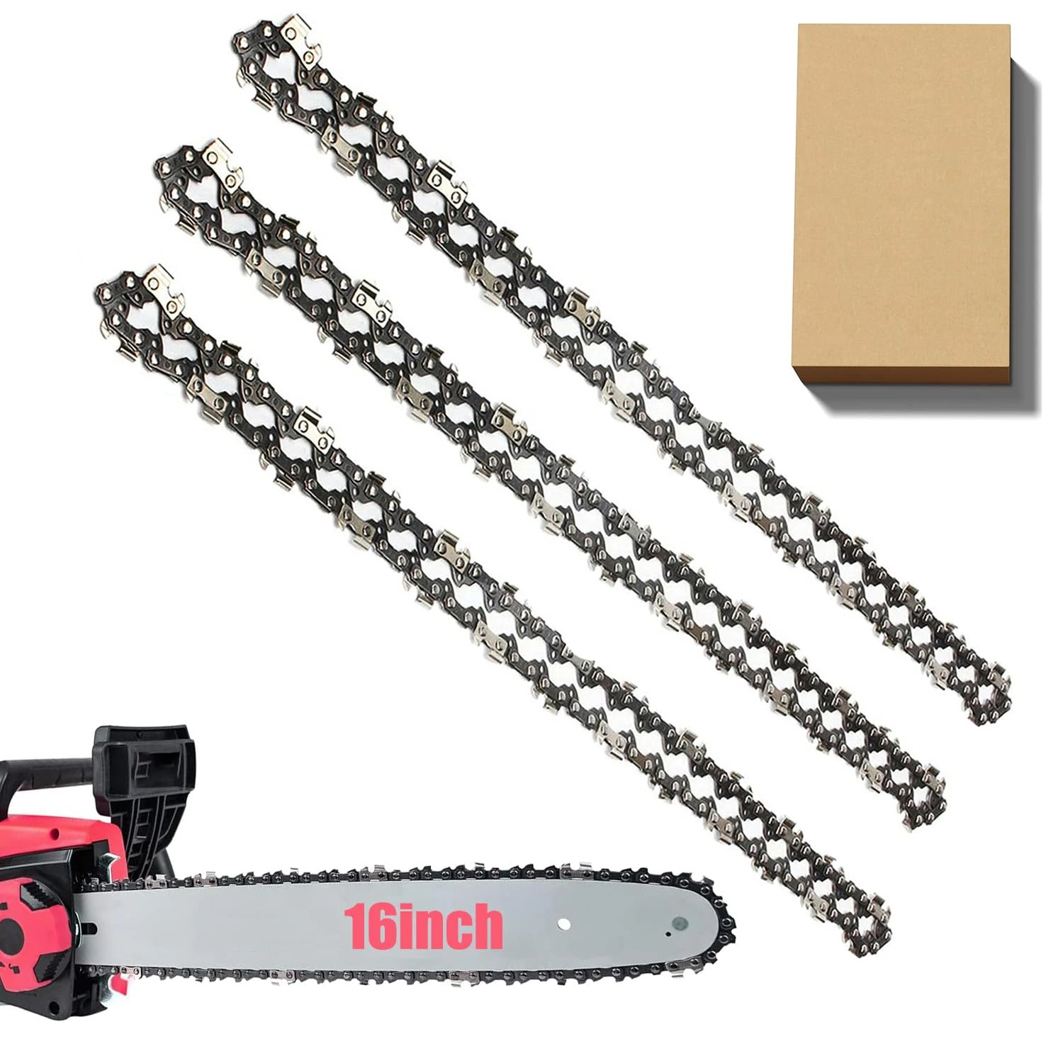 3 Pack Chainsaw Chain for 16 Inch (40cm) Bar, 56 Drive Links, 3/8" LP Pitch, 0.050" Gauge, Replacement Chain fits for Oregon Titan TTL758CHN, Einhell GH-EC 2040, McCulloch, Black & Decker Chainsaws
