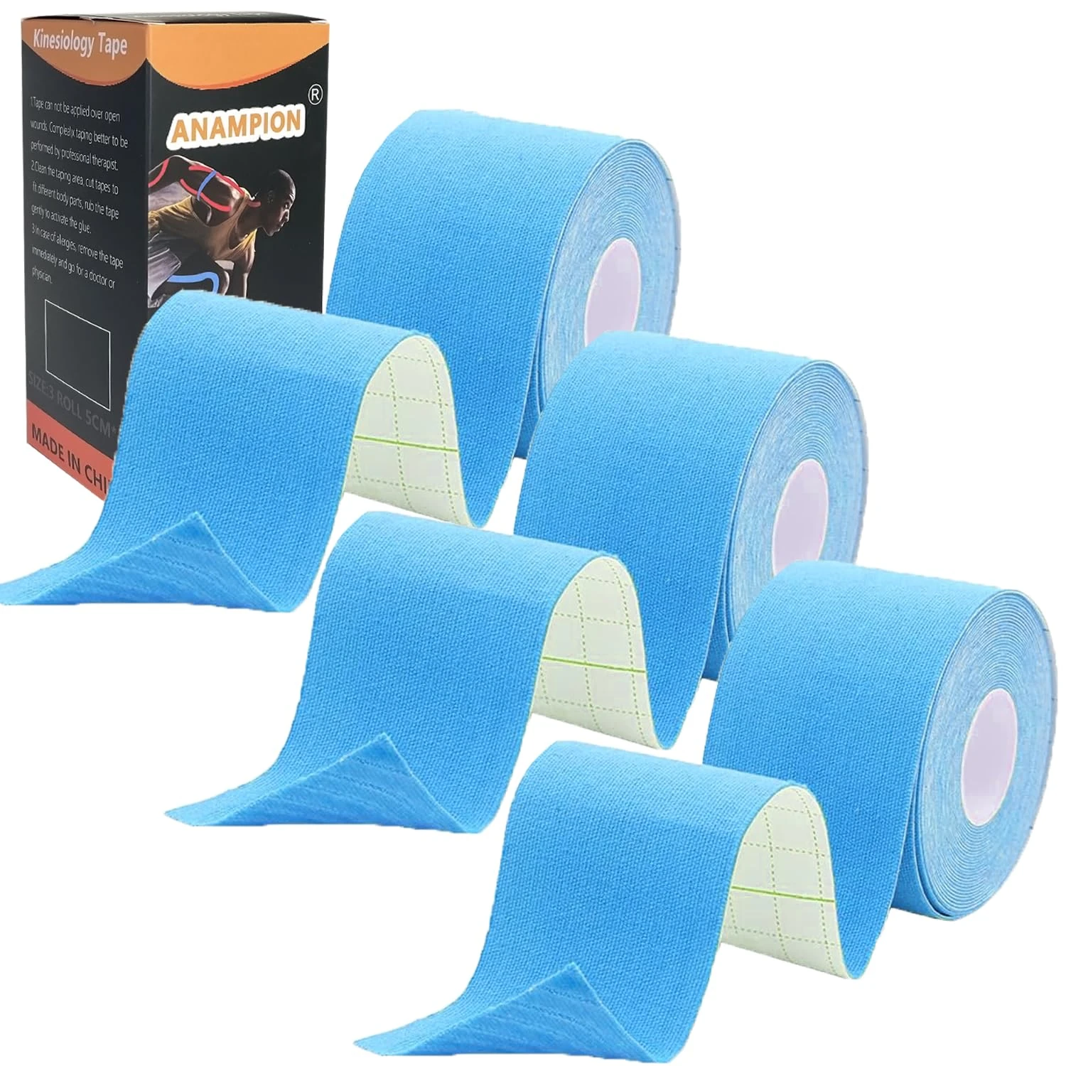 ANAMPION Kinesiology Tape (3 Rolls,5cm*5m) Waterproof Sports Tape for Athletes Physio Elastic Tape Pain Relief Adhesive for Muscles Shin Splints Ankle Knee Shoulder (Blue)