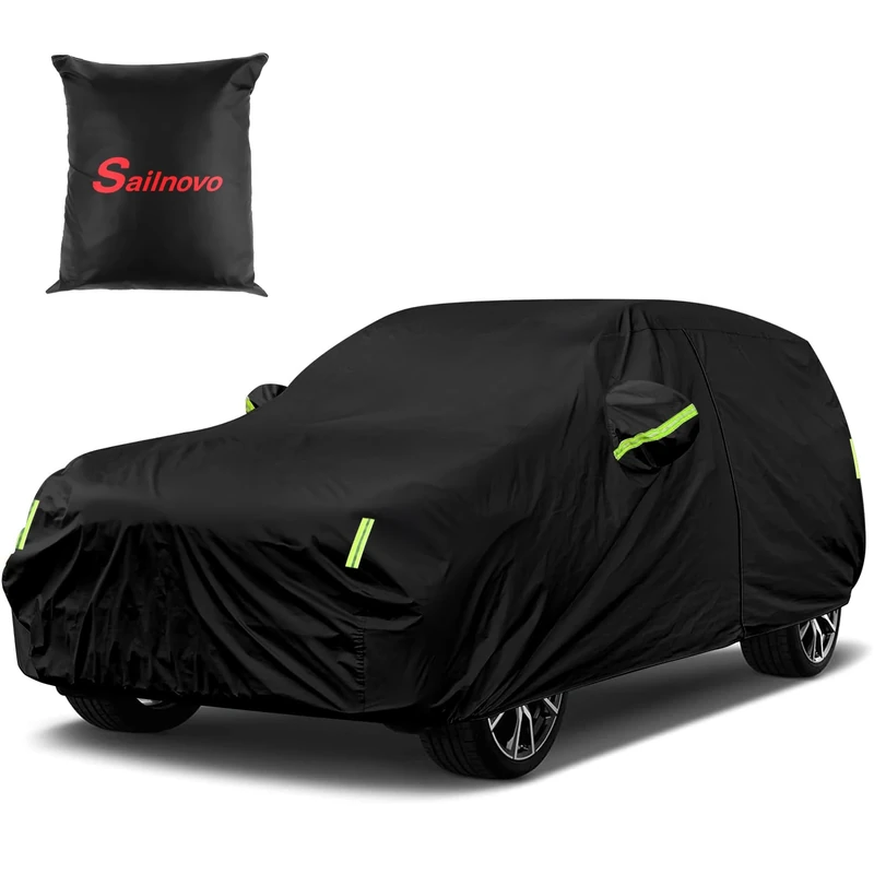 Sailnovo Heavy Duty SUV Car Cover Universal Fit 191-200" inch Waterproof All Weather Protection Zipper Access for Jeep Wrangler,Mazda CX-50 Outdoor Snow Sun UV Shield, Black