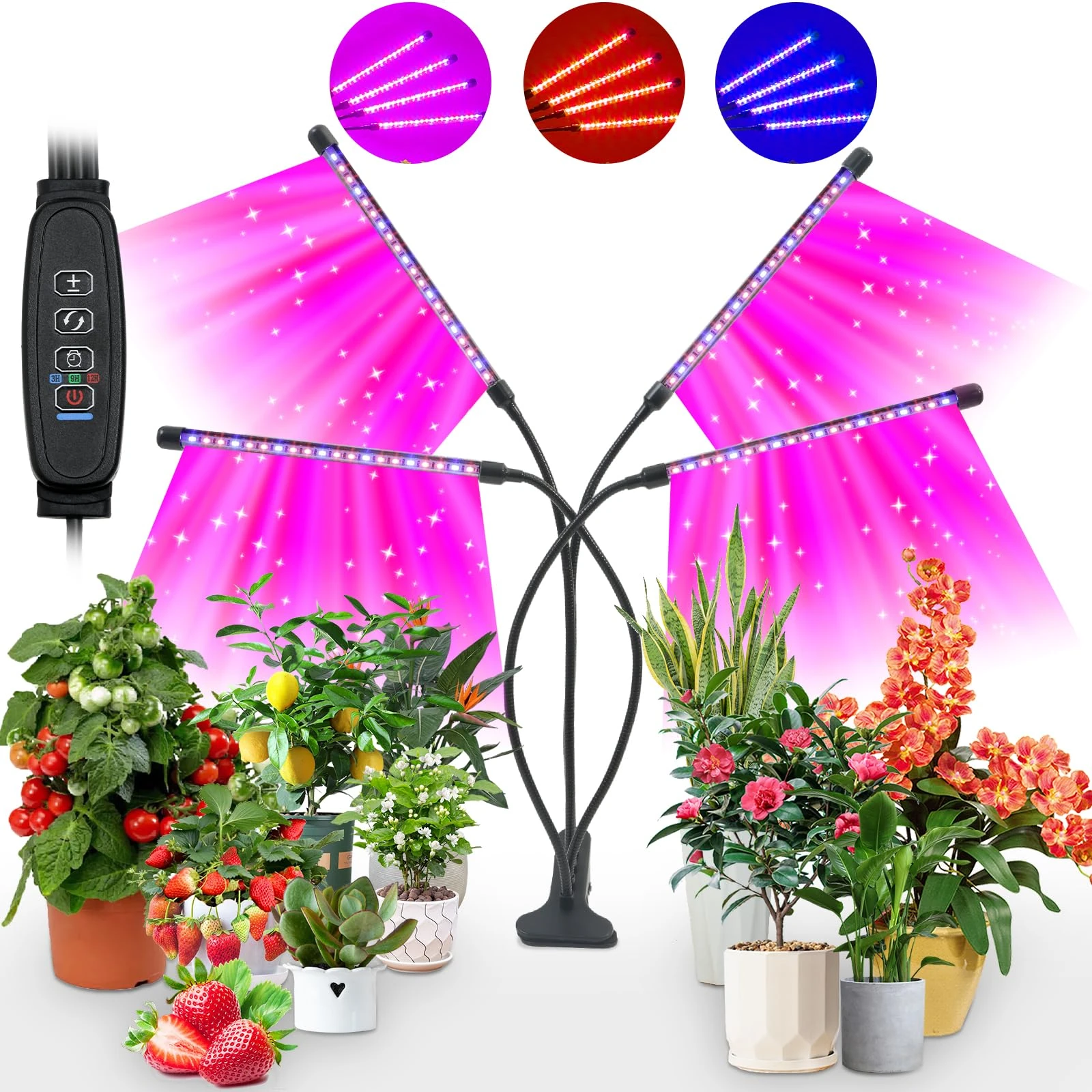 Grow Lights for Indoor Plants,CNMTCCO 80 LEDs led Grow Lights Full Spectrum,4 Heads,3 Light Modes &10 Dimming Levels,360°Adjustable Gooseneck,3/9/12H Timer for Large Flowering Plants