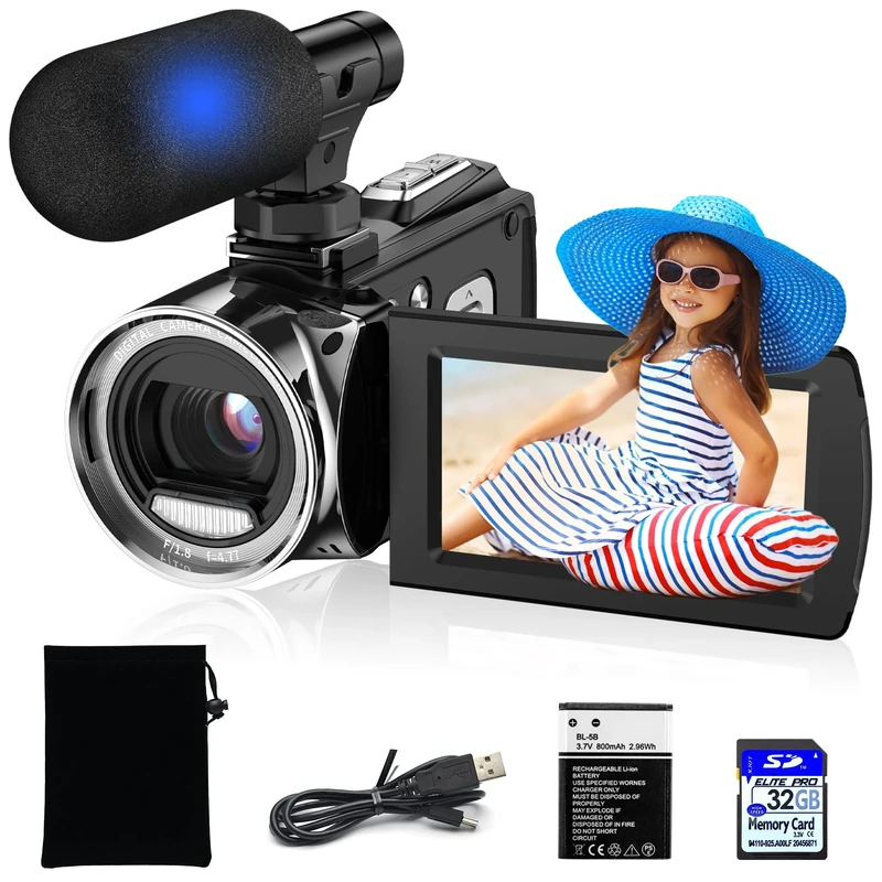 Vmotal Digital Camcorder with Mic & SD Card, 36MP Photo/ 2.7K HD Video Recorder, Video Camera Beginner for Kids/Student/Teenagers