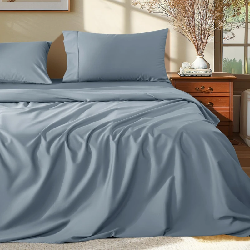 Shilucheng 100% Egyptian Cotton King Size Sheets Set - 1000 Thread Count，Luxury Cotton Bed Sheets，Breathable & Cooling Bedding and Pillow Cases, 16 Inch Deep Pocket - 4 Piece (French Blue, King)