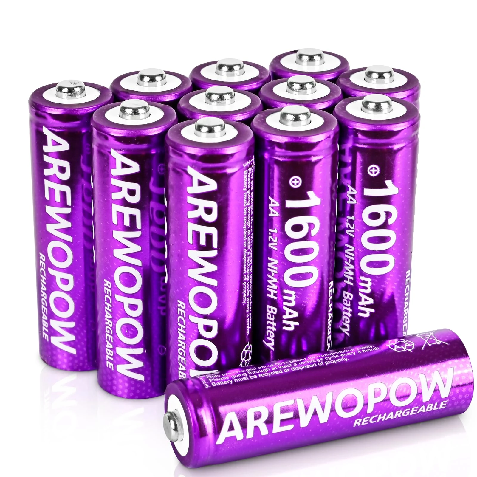 AA Rechargeable Batteries, NIMH Pre-Charged Double A Battery 1.2V 1600mAh High Capacity for Garden Landscaping Solar Lights and Other Everyday Electronic Devices, Pack of 12