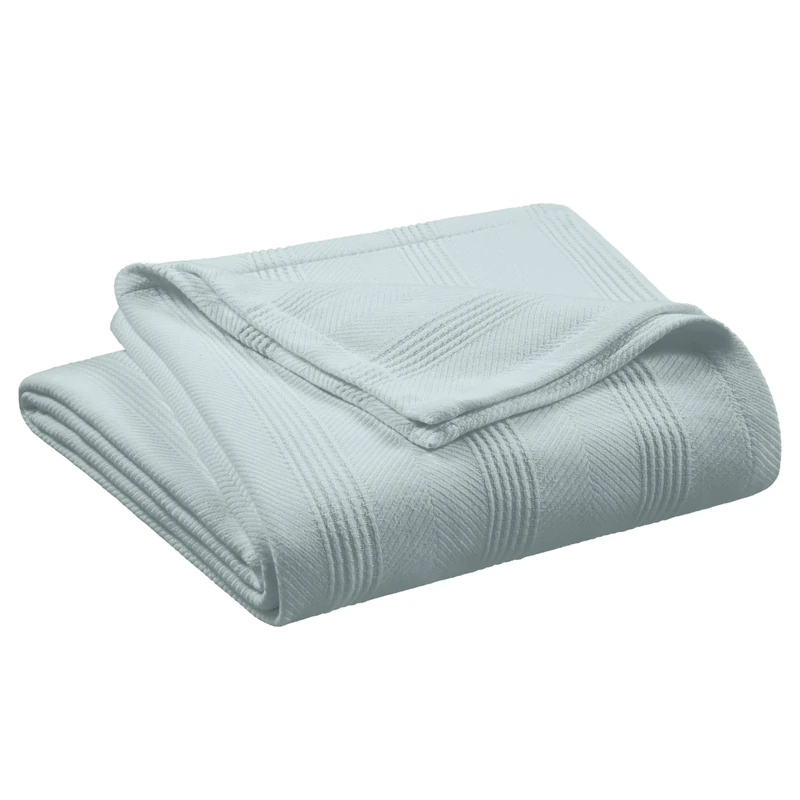 Full/Queen Size 100% Cotton Blanket | Super Soft Breathable Lightweight Throw Blanket | All-Season Knit Blanket | Versatile Hotel Luxury | Easy Care Full Size Cotton Blanket | Oeko-Tex Blanket | Blue