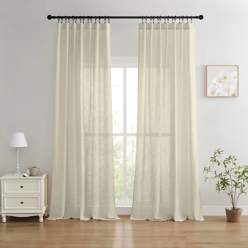 Joydeco Linen Curtains for Living Room,Semi Sheer Curtains 84 inches Long,Light Filtering Curtains Privacy Assured Curtains & Drapes (W52 x L84 Inch, Natural)