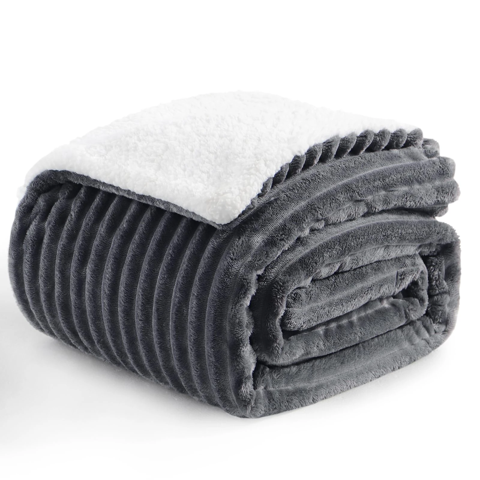 Aisbo Sherpa Fluffy Blanket Throws Dark Grey - Thick Warm Blanket 150 x 200 cm Soft Throw for Sofa Couch Bed, Decorative Jacquard Double Size Sherpa Fleece Blanket