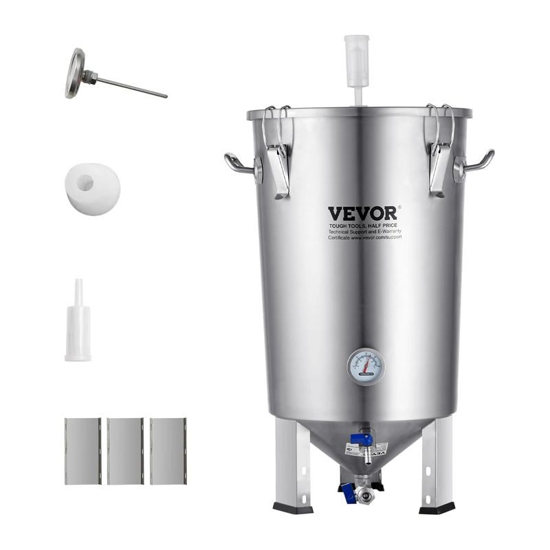 VEVOR 304 Stainless Steel Kettle, 8 Gallon Beer Brew Fermentor, Brew Bucket Fermentor for Brewing, Home Brewing Supplies with Base, Kettle Stock Pot Includes Lid, Handle, Valve, Spigot, Thermometer
