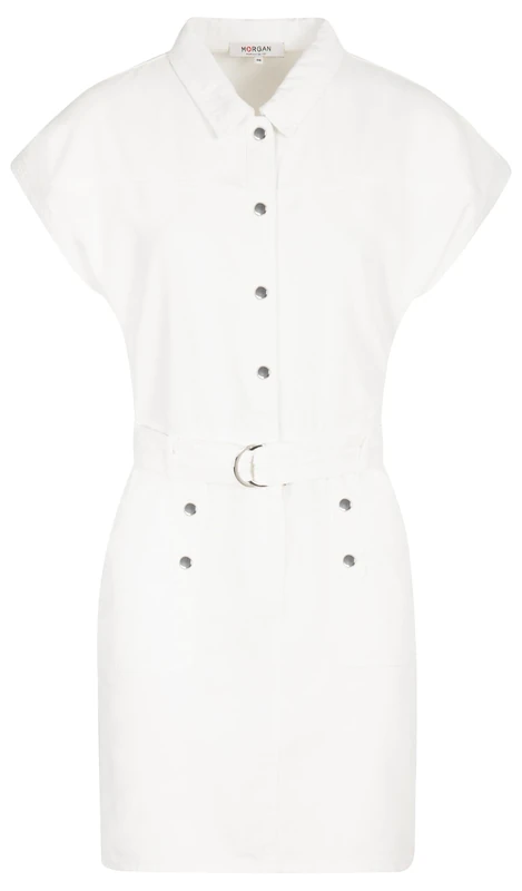 Morgan Women's White Belted Denim Short Dress, UK 8