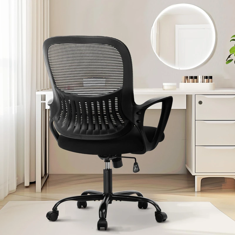Sweetcrispy Office Chair, Computer Desk, Managerial Executive Chair, Ergonomic Mesh Wheelchair with Casters, Comfortable Lumbar Support, Comfortable Armrests for