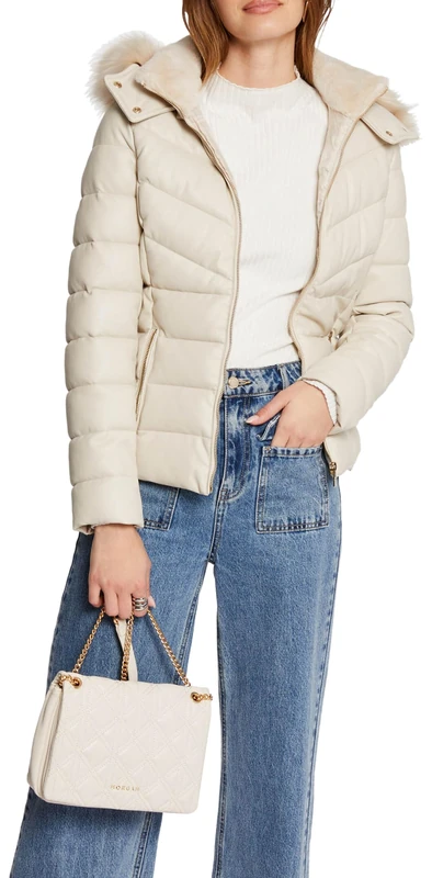Morgan Women's Hooded Puffer Jacket, Ivory, UK 8