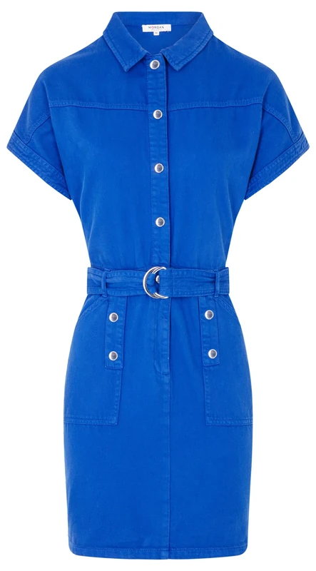 Morgan Women's Blue Belted Denim Short Dress, UK 6