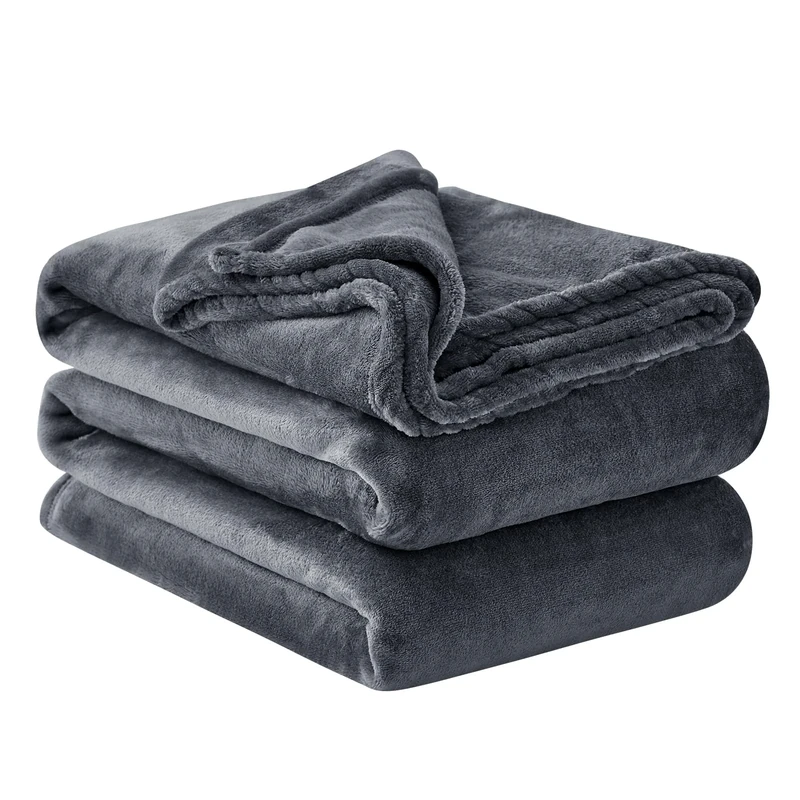 Aisbo Fleece Throw Blanket Dark Grey - Versatile Soft Warm King Size Blanket Fluffy Extra Large Throws for Bed, Cozy Solid Flannel Blanket for Sofa Couch, 230x270cm Dark Gray