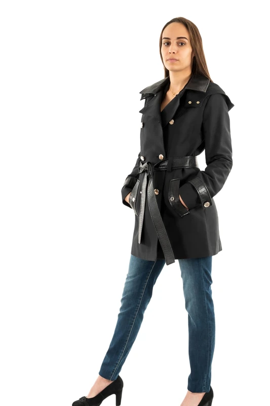 Morgan Women's Short Hooded Trench Coat 242-GZIMA Black, UK 6