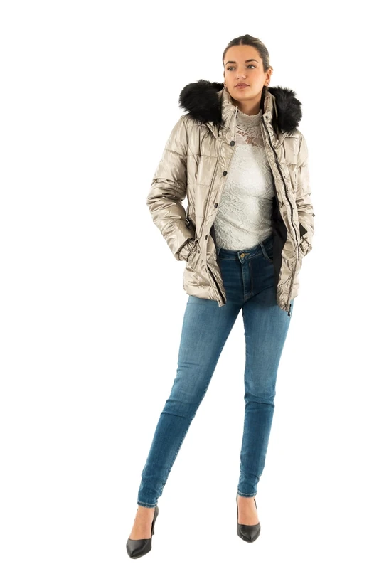 Morgan Women's Metallic Hooded Down Jacket, Mordoré (Golden), UK 6