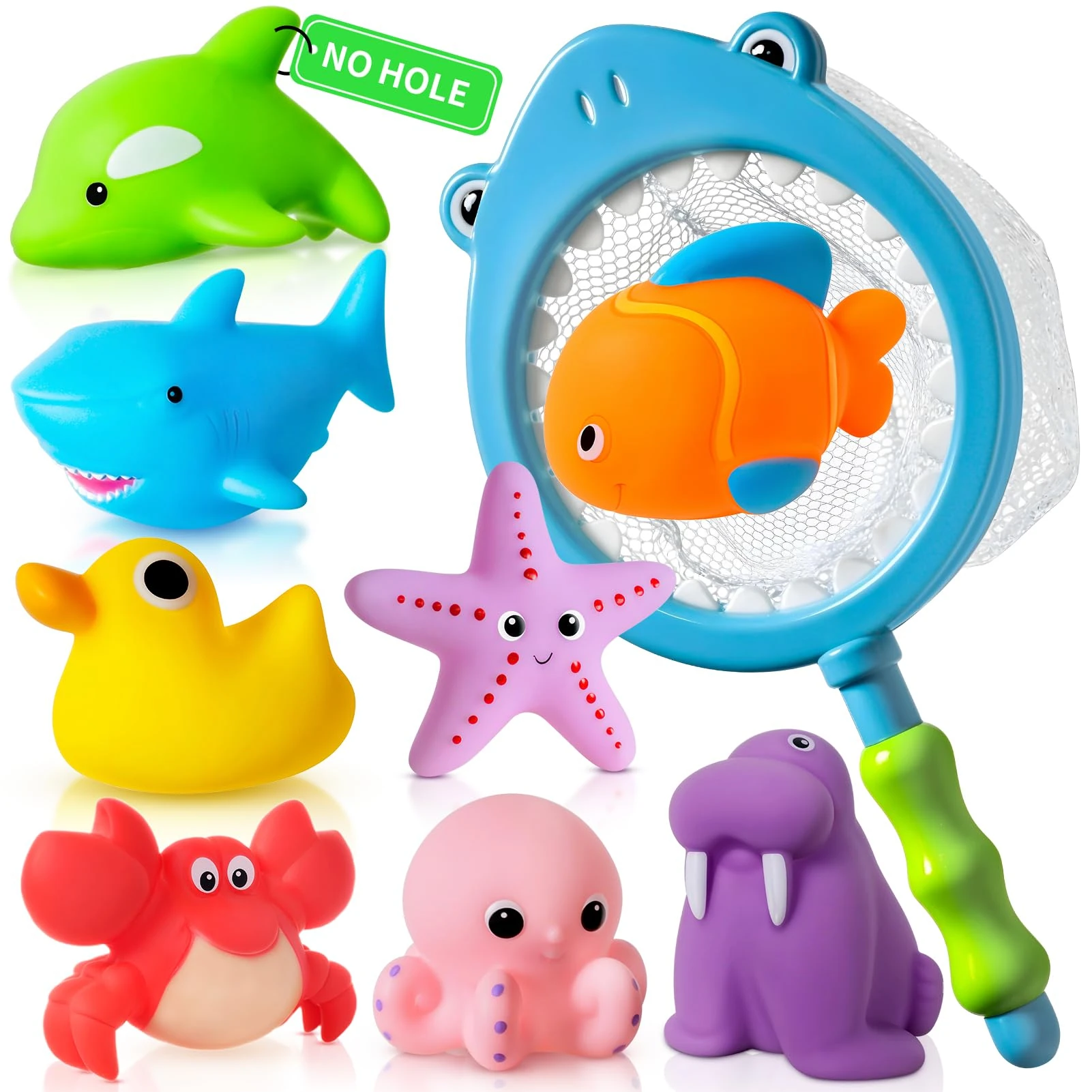 No Hole No Mould Baby Bath Toys - 9PCS Mould Free Bath Toys for 1 2 3 4 Year Olds Toddler Kids Swimming Pool Toys Sea Animals Water Play Toys for Boy Girl
