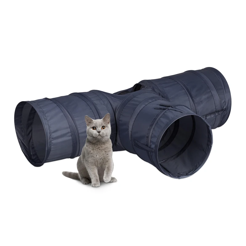 Relaxdays Foldable Cat Tunnel, Grey, 25 x 86.5 x 53 cm