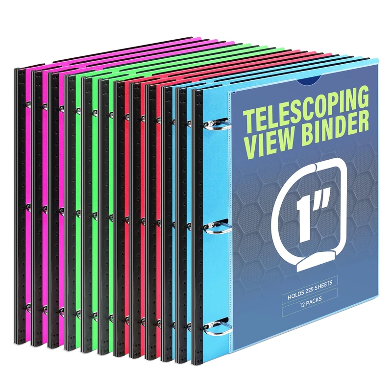 WOT I Telescoping 3 Ring Binder 1 Inch 12PCS, Expandable Flexible Binder - Patented Design for Easy Portability, Holds 225 Sheets, 4 Bright Colors for School, Office&Home Organization - Image 1