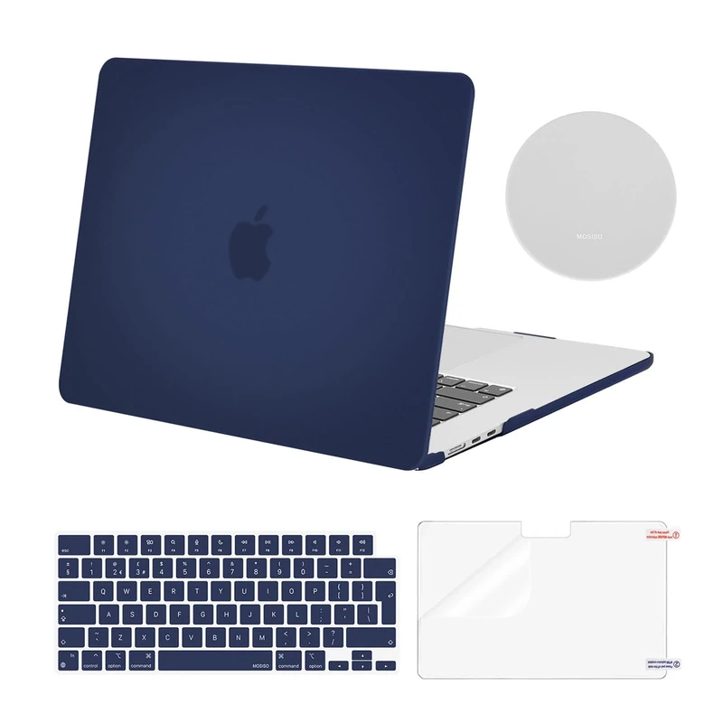 MOSISO Compatible with MacBook Air 15 inch Case 2026 2025-2023 M4 M3 M2,Hard Cover Compatible for MacBook Air Case 15 inch A3241 A3114 A2941 Touch ID &KeyboardSkin&ScreenFilm&Coaster, Navy Blue