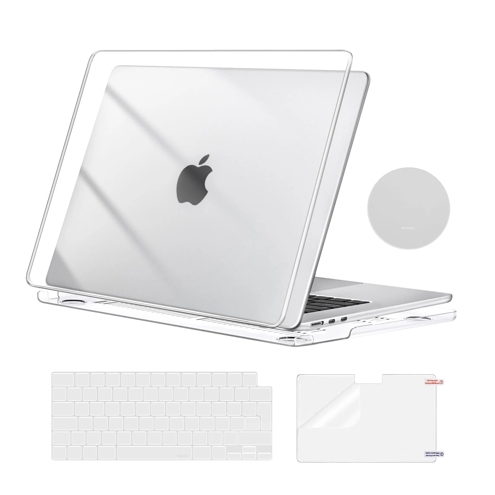 MOSISO Compatible with MacBook Air 15 inch Case 2025 2024 2023 M4 M3 M2,Hard Cover Compatible for MacBook Air Case 15 inch A3241 A3114 A2941 Touch ID &KeyboardSkin&ScreenFilm&Coaster, Crystal Clear